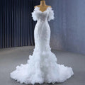Jancember 231095 Feather Spaghetti Strap Beaded Mermaid Wedding Dresses
