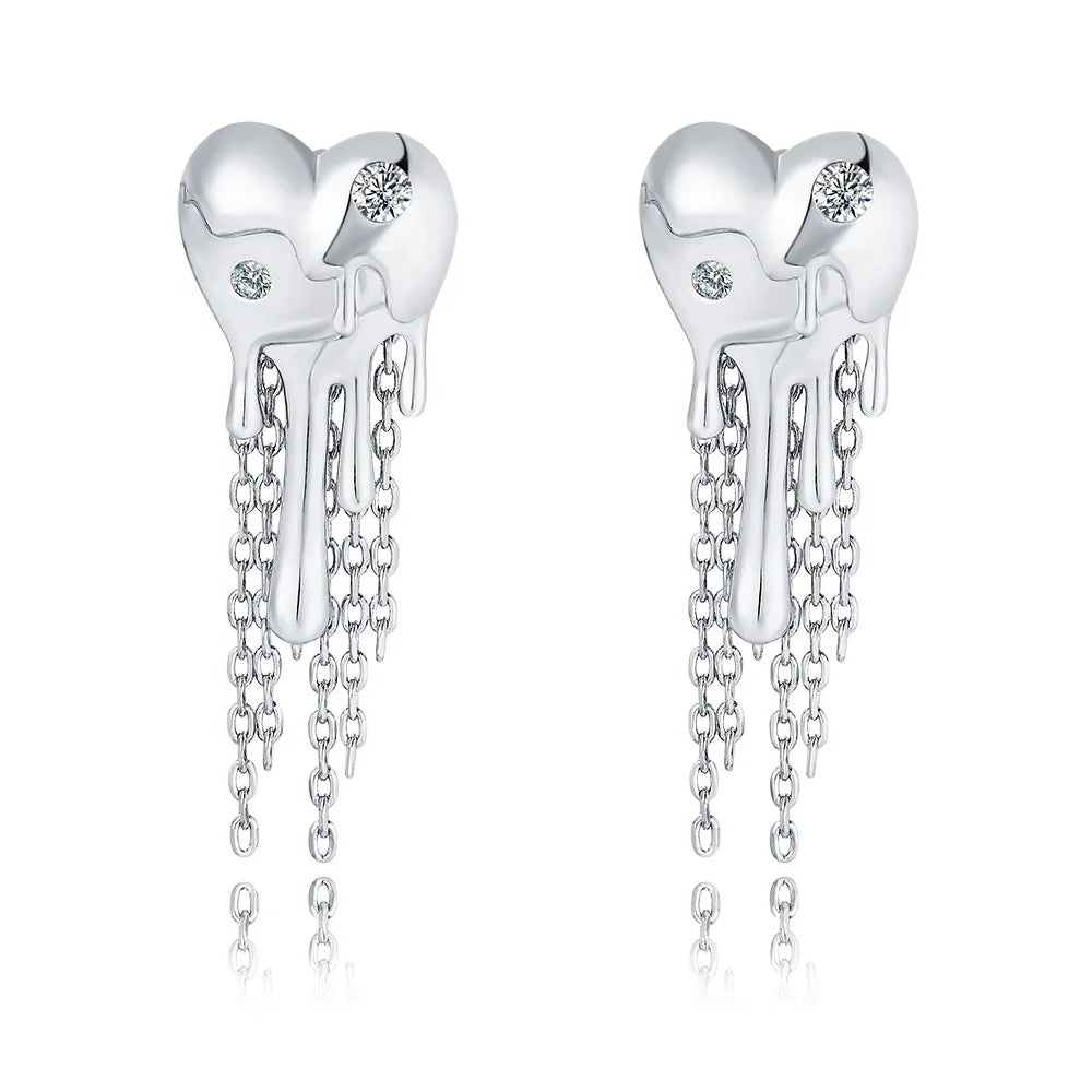 Hot Selling Wholesale Fashion Jewelry White Zircon Multilayer Long Tassel Dangle Drop Link Chain Earrings