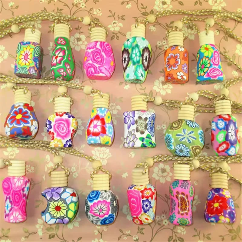 Factory Hot Sales Different Shape Air Freshener Glass Bottle Soft Clay Aromatherapy Car Perfume Pendant