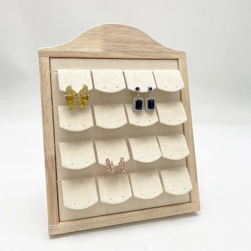 ZHIHUA  Customized Original Color Four-layer Ear Ring Stand Jewelry Beige Velvet Display Stand