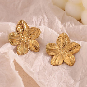 Guarantee Dreamshow Jewelry Engraved Flower Earrings Gold Plated Stud Earrings Stainless Steel Earrings Jewelry Women