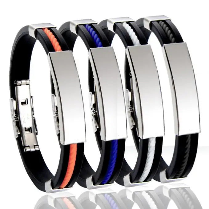 Hot Selling DIY Engraved Letter Bracelet Men's Titanium Steel Silicone Bracelet Stainless Steel Bracelet