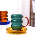 Hot Sale Wave Spiral Shape Colored Glass Cup With rainbow Handle