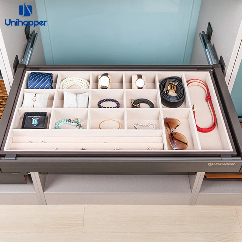 Unihopper Pull Out Sliding Wardrobe Accessories Wall Mounted Jewelry Drawer Organizer Rack with Soft Closing Concealed Slide