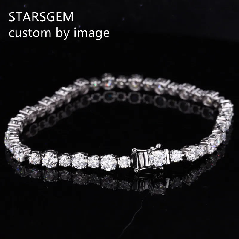 Starsgem 14k Solid White Gold 4mm Round Brilliant Cut Lab Grown Diamond Link Chain Tennis Bracelet