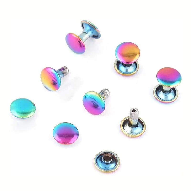 Colorful Rainbow Double Capped Rivets Cap Rivet Fastener Button Set Metal Round Double Cap Rivets Rainbow