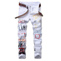 European and American White Print Fashion Cutting-edge Young Jeans
