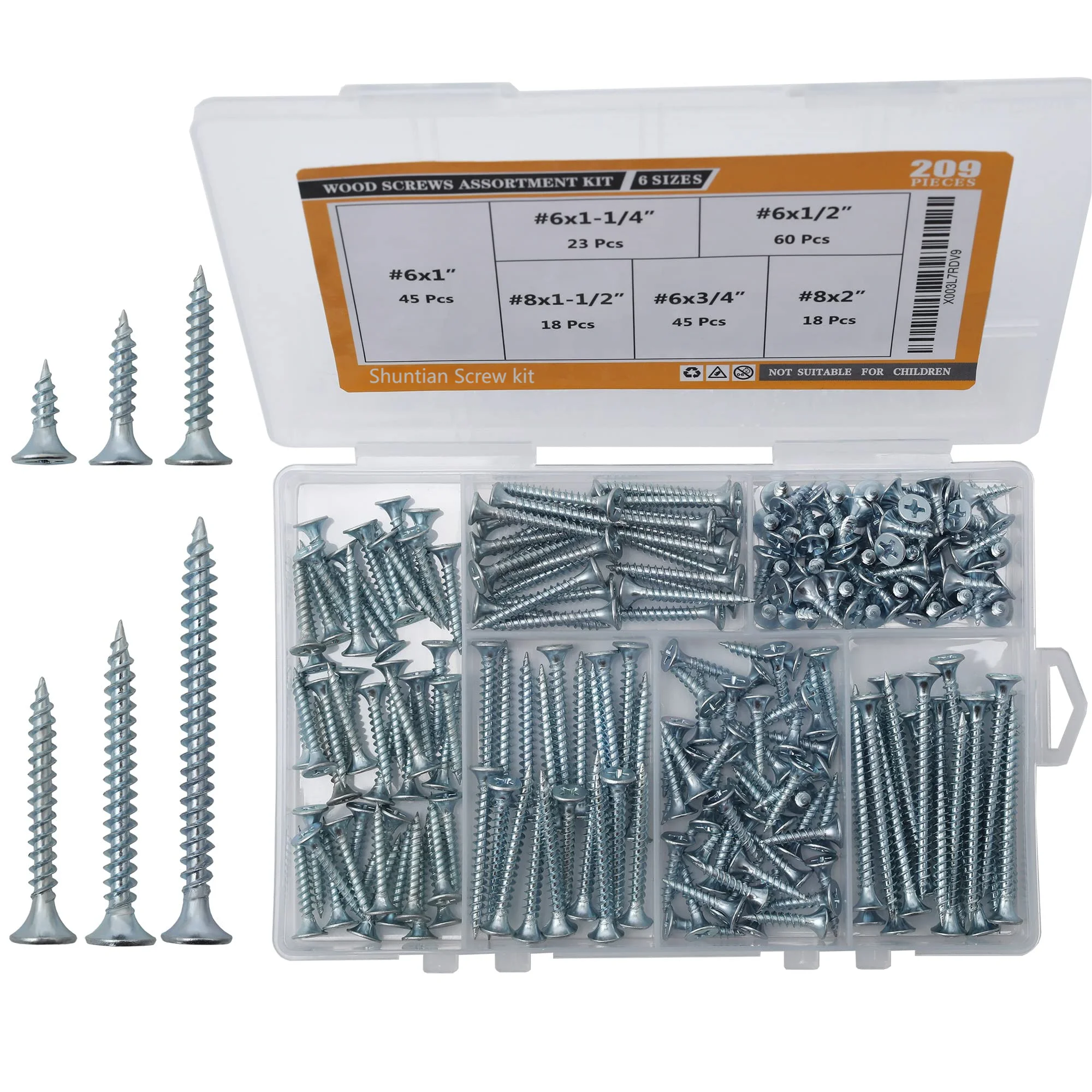 Screw Kit High Hardness Wood Screws Assortment Kit 209 Pcs Phillips Drive Flat Head Wood Screws Screws Drywall Screws