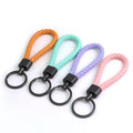 High Quality UV Printed Woven PU Leather Rope Keychain with Zinc Alloy Buckle Car Key Pendant in Stock