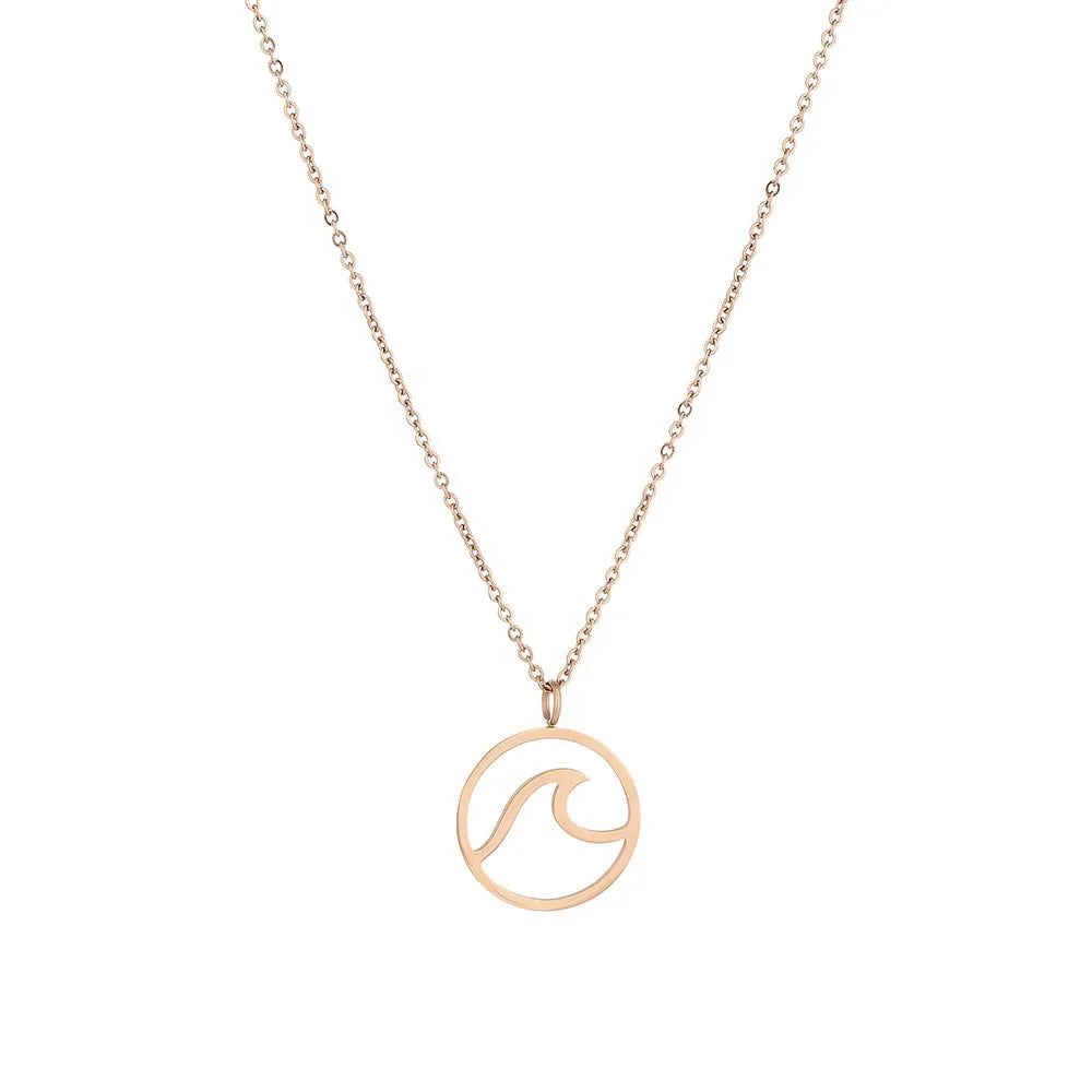 Wholesale Women's Stylish Hawaii Sunrise Ocean Surfboard Sea Wave Necklace Fashion Pendant Stainless Steel for Nature Lovers