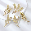 Hot Sale Gold Wheat Brooch Pin Female Jewelry for Wedding Attire Elegant Pearl Ear Lapel Pin for Dress Suit Clothing Accessories