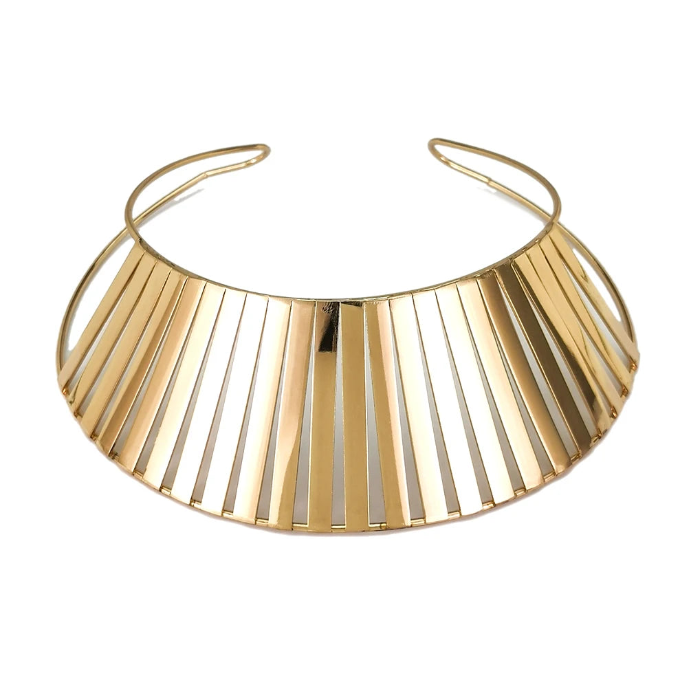 Personality Big Hollow Out Choker Necklaces Statement Metal Big Collar Necklace Gold Plated Fashion Dress Party Jewelry New