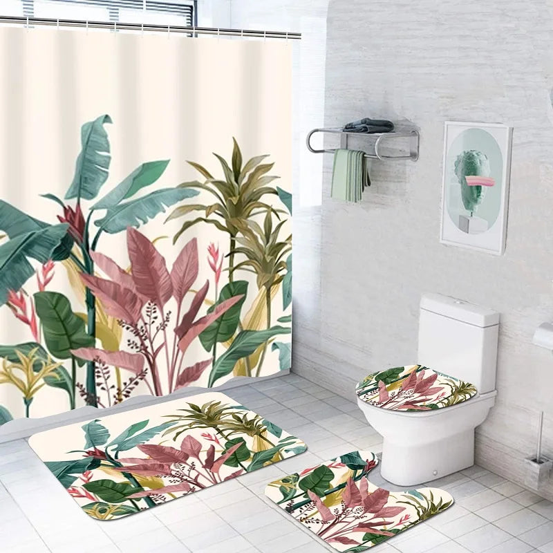 Wholesale Bathroom Sets Shower Curtain Set 4 Pcs 3d Customer Digital Print Polyester Digital Shower Curtain