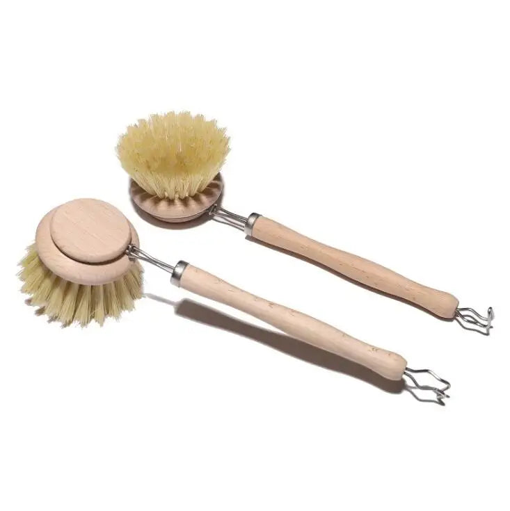 Eco-friendly Natural Wooden Dish Scrubber Brush Long Handle Sisal Cleaning for Kitchen Wood Bamboo Washing Brush