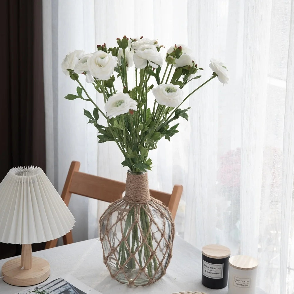Wholesale 2-heads Artificial Tea Rose White Flower Silk Ranunculus Flower for Home Wedding Party Decoration