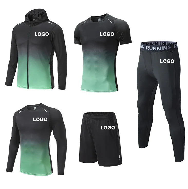 Custom Logo Running Men's Training Sportswear Gym 5 Piece Compression Sports Suit Gym Fitness Sets Men