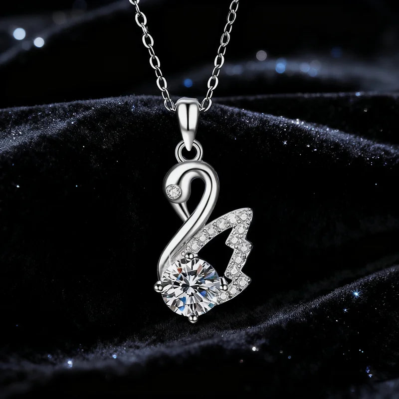 Korean Fashion Vvs D Color 1CT  Moissanite Swan Pendant S925 Sterling Silver Necklace for Women