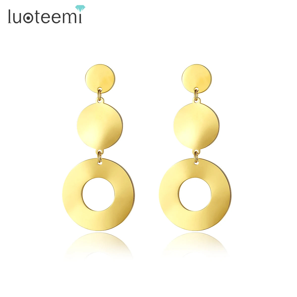 SP-LAM Statement Stainless Steel Jewelry Chunky Long Dangle Large Earring for Woman Round Big Earrings