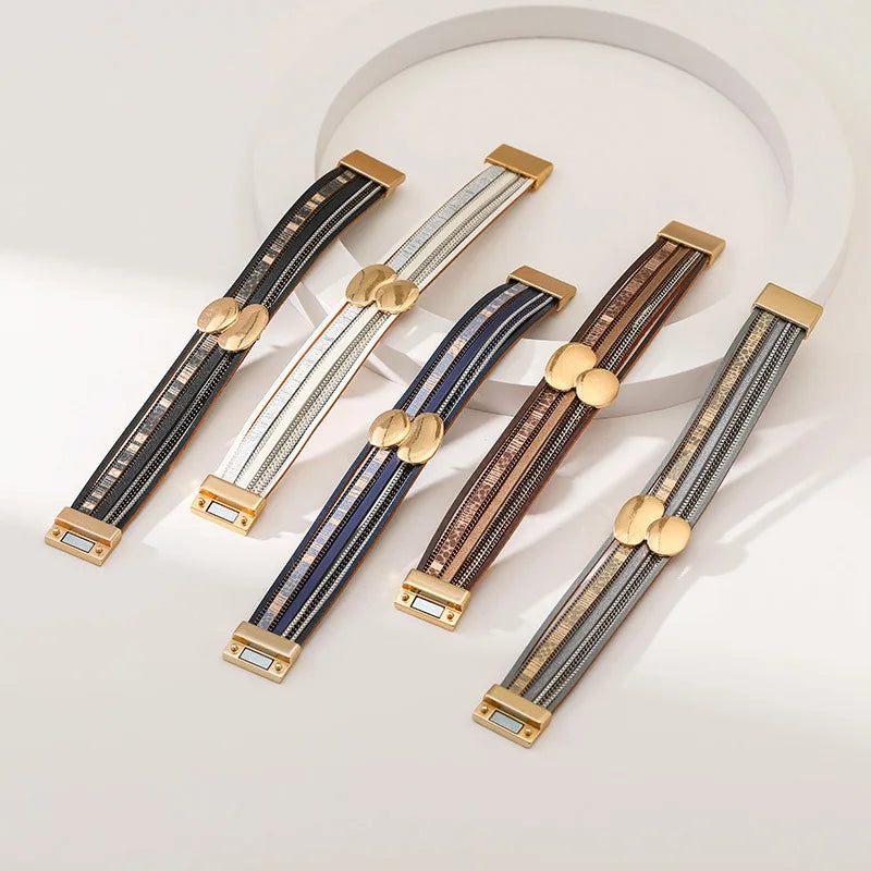 DHJ00315 Wholesale Leather Wrap Bracelet Alloy Magnetic Buckle Handmade Multi-layer Minimalist Leather Bracelet