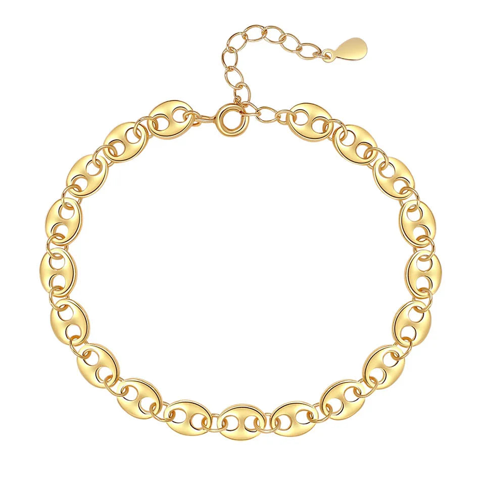 925 Sterling Silver Jewelry Set Wholesale Gold Vermeil Pig Nose Hip Hop Chain Necklace Coffee Bean Chain