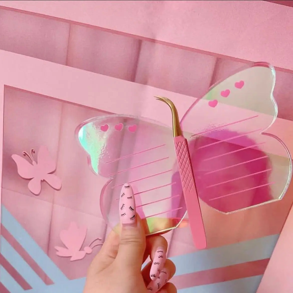 Private Label Wholesale XL Size Pink OEM Eyelash Extensions Butterfly  Holographic Lashes Pallet