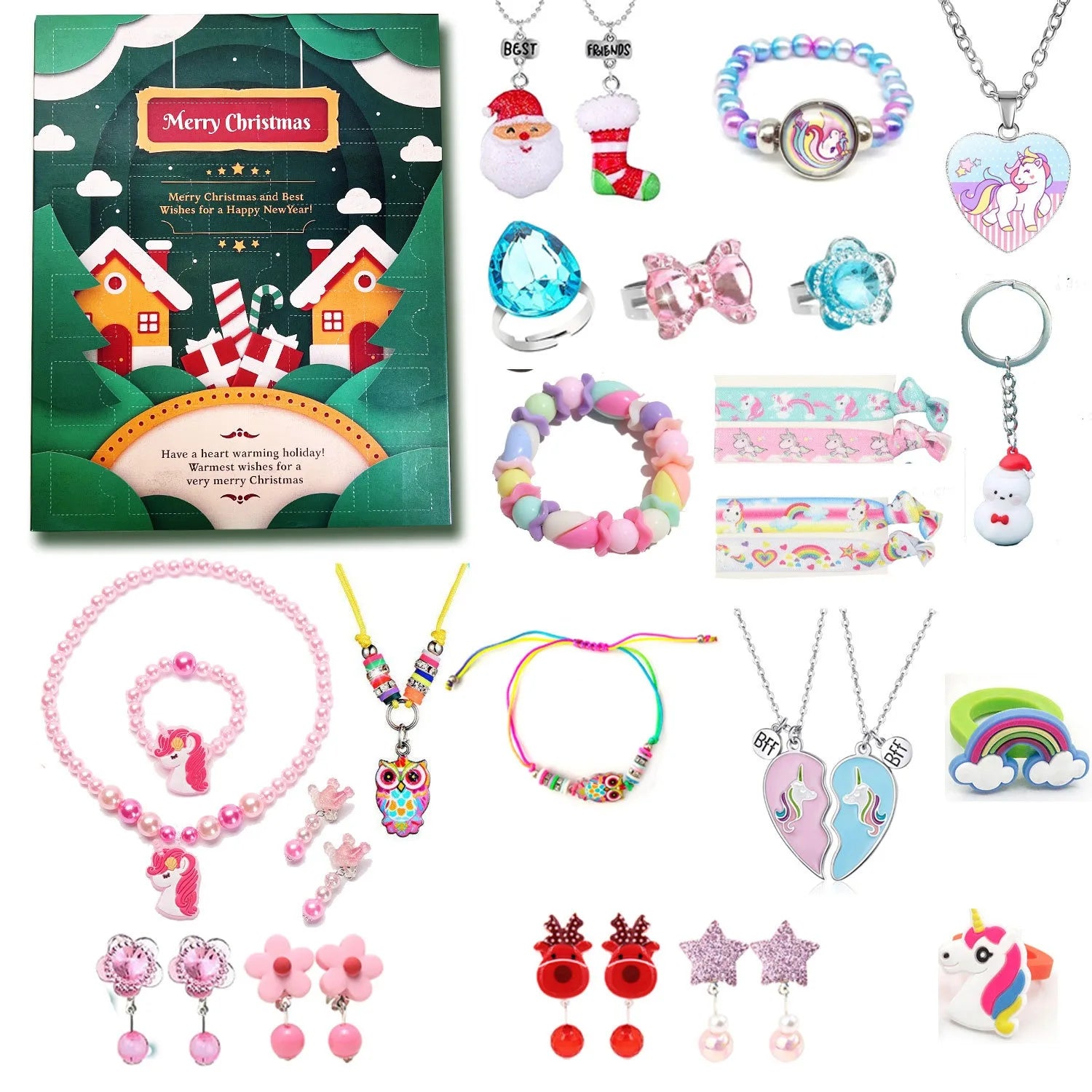 Cartoon Unicorns Gold Diy Bracelet Making Kit Charm Bracelets Set Party Christmas Countdown Calendar Earrings Necklaces Advent