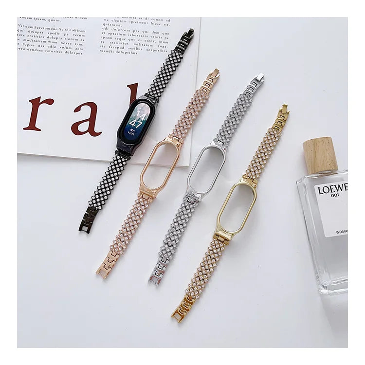 Diamond Stainless Steel Metal Bracelet Watch Band Strap Replacement for Xiaomi Smartwatch Models