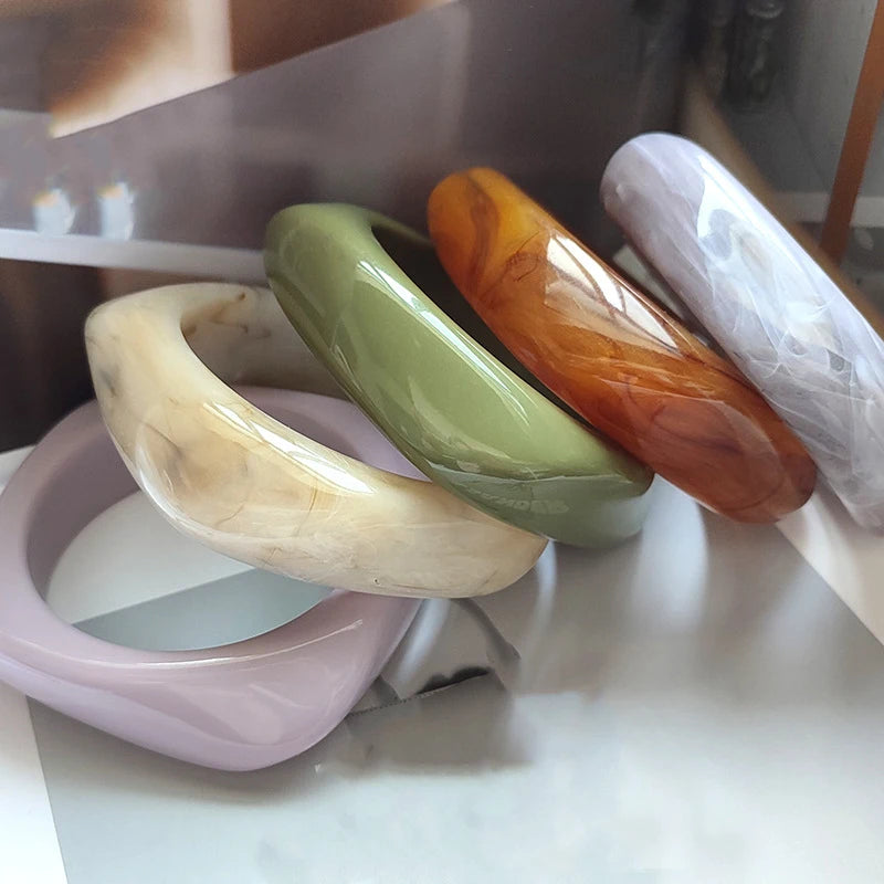 Kaimei Fashion Jewelry Large Style Marble Pattern Exaggerated Acrylic Bracelet Irregular French Wide square Resin Bangle Women