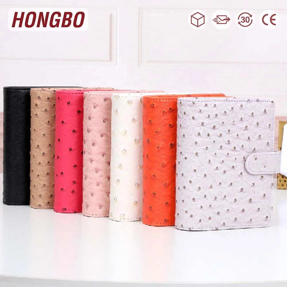 Orange Nude Hot Pink Black Taupe Grey White A7 Ostrich Leather Binder Organizer Planner of Fly Leaf with Card Holders Available