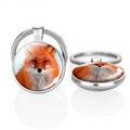 FOX Key Chain Tortoise Glass Cabochon Double Side Keychain Cute Animals Trinket for Men Women Gifts