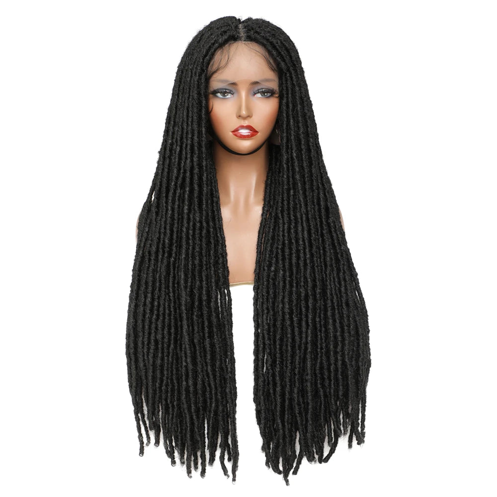 X-TRESS Straight Faux Locs Braided Wigs 13X4  Synthetic Full Lace Frontal Wigs32 Inch Long Black Dreadlocks Braids Wigs