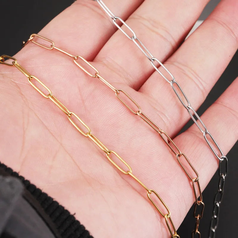 Dainty 18K Gold Paper Clip Link Chain Necklace Wholesale Waterproof Gold Thin Chain Necklace for DIY Jewelry Making