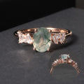 OL0918 Abiding Moss Agate Jewelry Wholesale 925 Sterling Silver Oval 6x8mm Gemstone Ring With White CZ