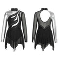 Kids Girls Shiny Rhinestone Long Sleeve Stand Round Collar Hollow Back Mesh Bronzing Cloth Patchwork Style Dance Dress