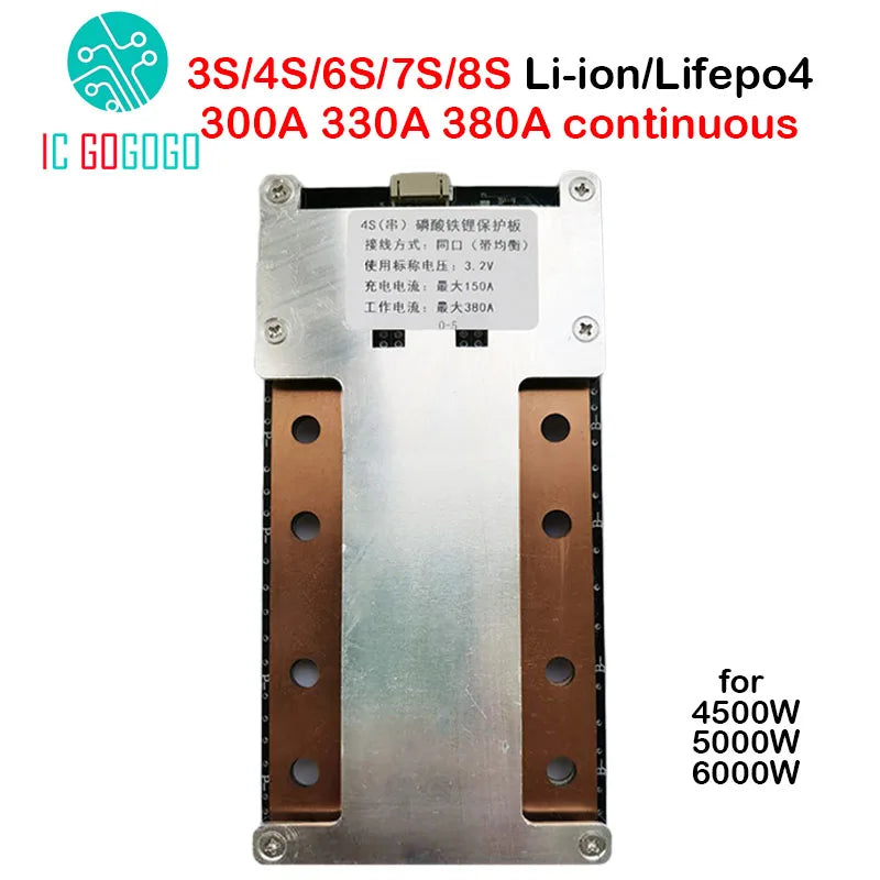 Continuous 300A 330A 380A 4S 8S 3S 6S 7S Lifepo4 Li-ion Lithium Battery Protection Board 12V 24V BMS 3.7V 3.2V Cell Packs Lipo