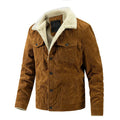 RNSHANGER Men's Autumn New Retro Casual Parka Men's Fleece Collar Jacket Button Warm Corduroy Jacket Solid Color Slim Jacket