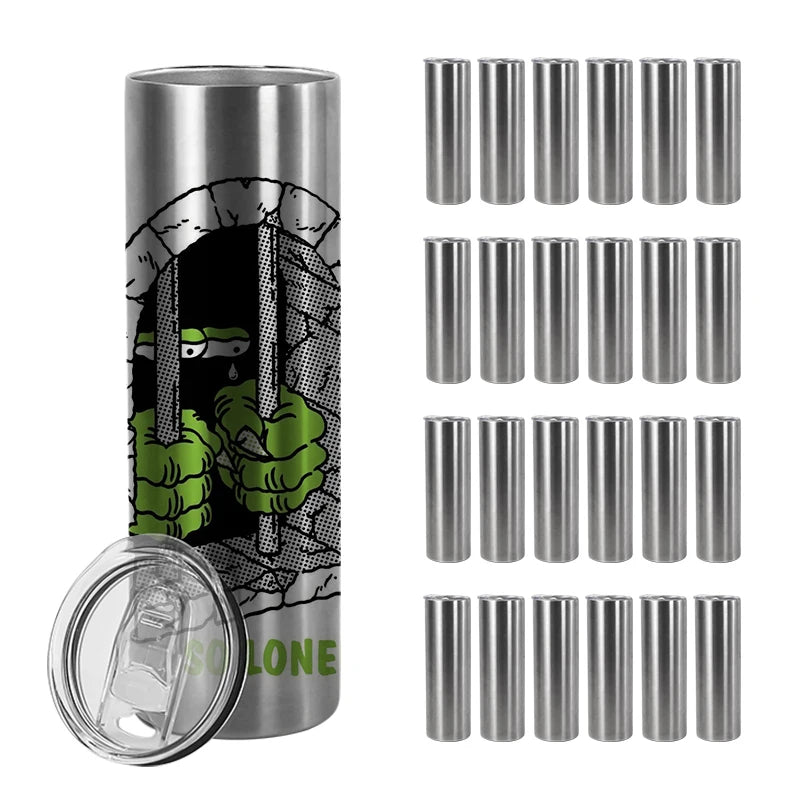 RTS USA Warehouse Stocked 25pcs/ctn 20oz Stainless Steel Silver Sublimation Blank Skinny Straight Tumbler with Plastic Straw
