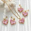 Heart Pink Zirconia Jewelry Set Non Tarnish Waterproof Stainless Steel Sparkling Zirconia Elegant Jewelry for Women Ideal Gift