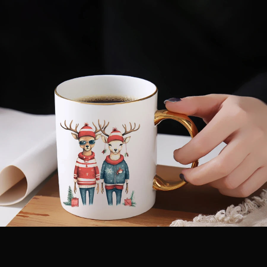 Topjlh Custom Logo Sublimation Blanks Coffee Mugs Dishwasher Safe 11oz Ceramic Cups With Gold Handle and Rim