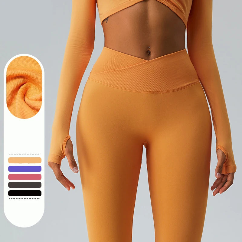 SHINBENE Women Hip Lift Gym Leggings Seamless Front V Waist Yoga Pants Fitness Plus Size Leggings