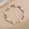 Adjustable Baroque Pearl Bracelet with Vintage Style Summer Beach Wind Colorful Crystal Beads Hook Shape for Anniversaries