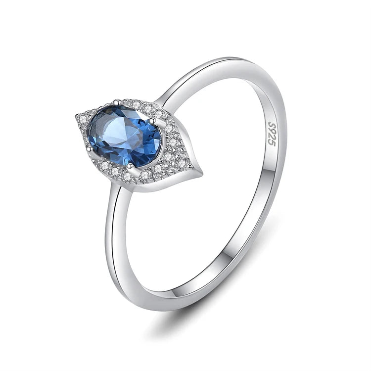 New Trendy 925 Sterling Silver Oval Shape Blue Topaz Gemstone Zircons Diamond Ring for Women