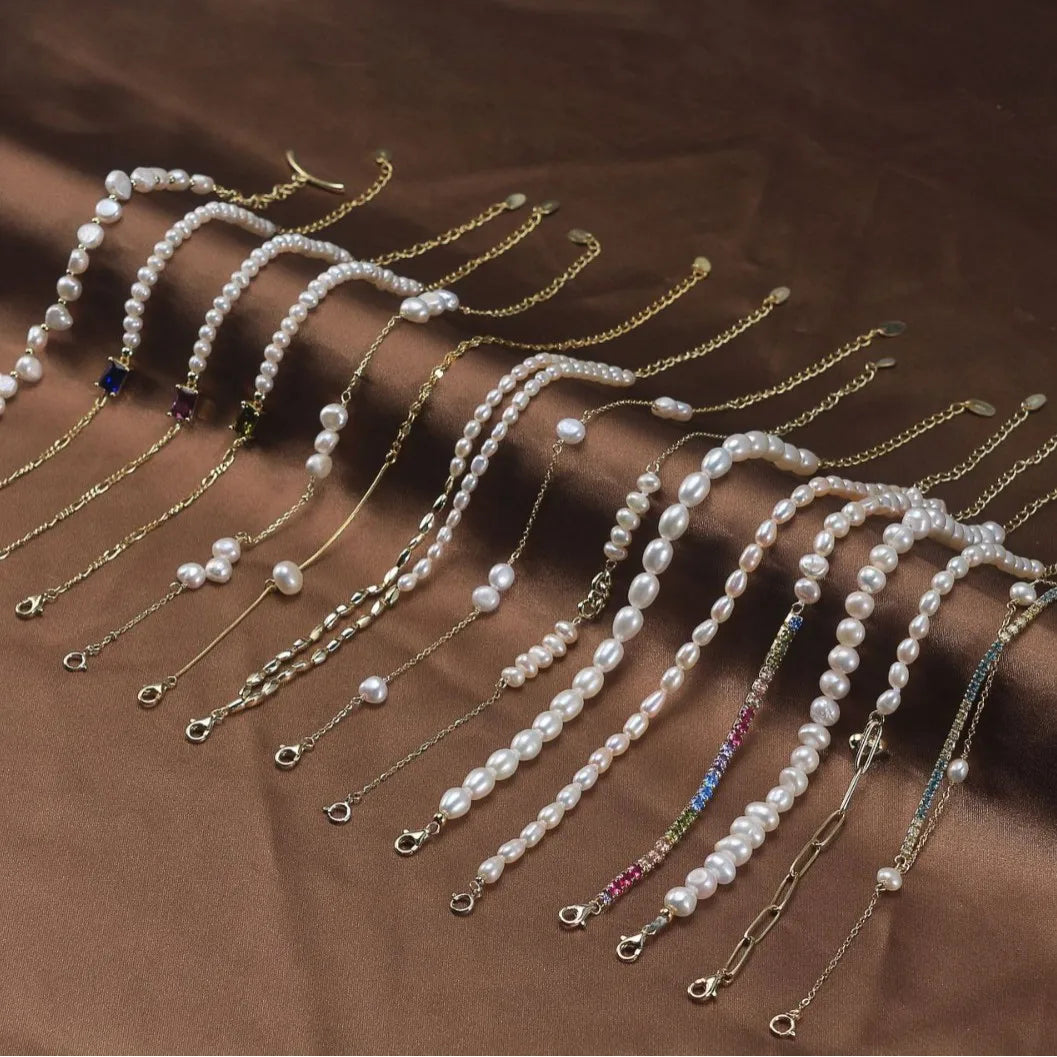 New Arrival Dainty Classic Adjustable 14K Gold Plated 925 Sterling Silver Cultured Freshwater Pearl Bracelets for Women Girl