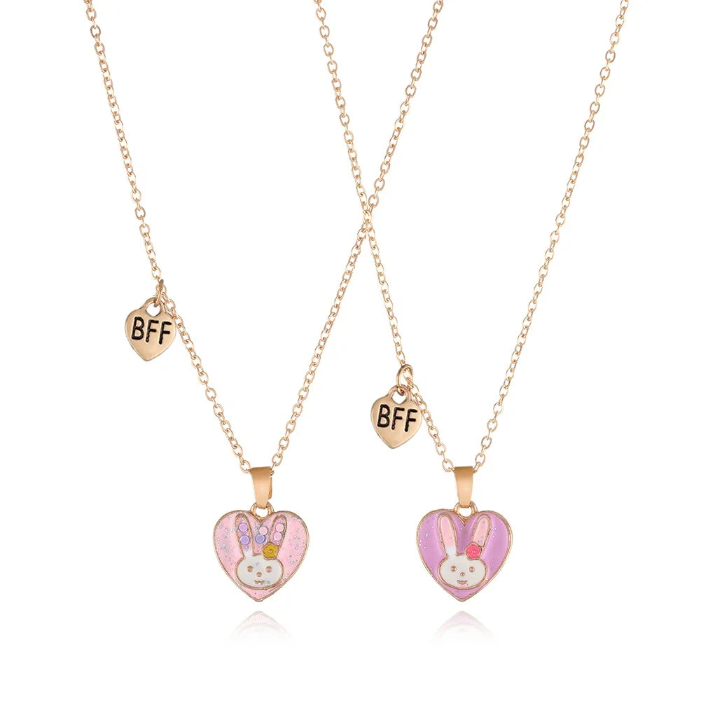 Cartoon Animal Series Gold Plated Rabbit Necklace Earrings Best Friends Forever (BFF) Jeselry Set for Children for Weddings