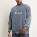 Fashion Drop Shoulder Knit Raised Print Plain Crewneck Custom Men Acid Wash Oversize Sweatshirt