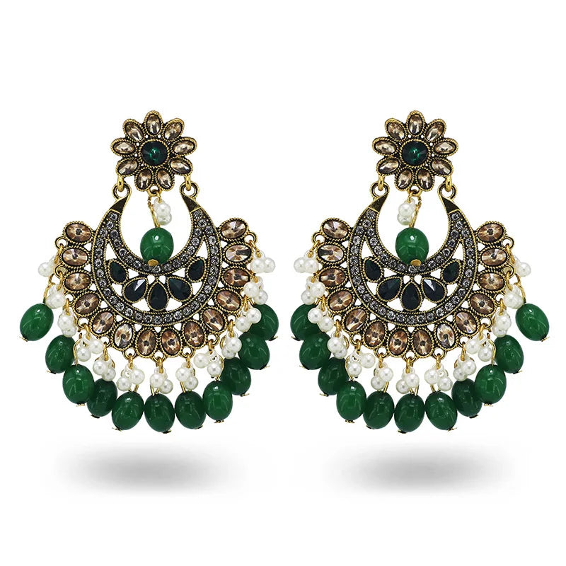 China Factory Outlet Ethnic Style Vintage Alloy Hollow Rhinestone Crystal Flower Statement Earrings Women Wholesale