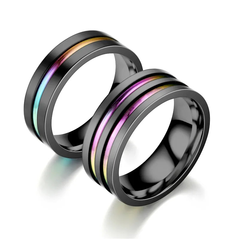 Fashion Design Black Color Two-color Fashion Stainless Steel Ring Couples Wedding Ring Personality Jewelry Matching Wholesale