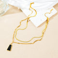 New Trapezoidal Black Shell Exquisite Simple Gold-plated Titanium Steel Necklace Earrings Ring Three-piece Set