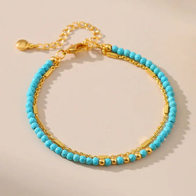 New Fashion Simple Turquoise Handmade Bracelet Personalized Retro Trend Copper Plated 18K Gold Bracelet Fashion Jewelry