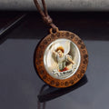 12 Saints Portrait Jewelry St.Michael Retro Brown Wooden Pendant Hand Woven Rope Necklace